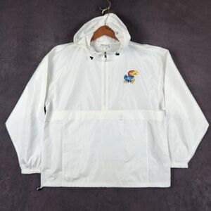 Kansas Jayhawks Champion Windbreaker Mens XL White 1/4 Zip Hooded Pullover‎